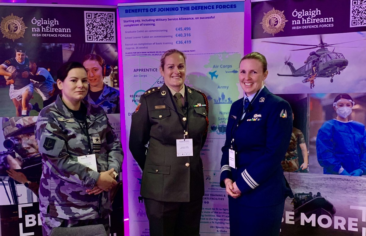 FaganGemma's tweet image. The @defenceforces at the @WomeninSTEM23 summit in @CrokePark today. 3 great panellists, Capt Jane O’Neill, Comdt Karen Rynn &amp;amp; Lt Cdr Elaine Moloney speaking to @sonyalennon about their @DF_Engineers careers!!! 
#BeMore #WomenInSTEM