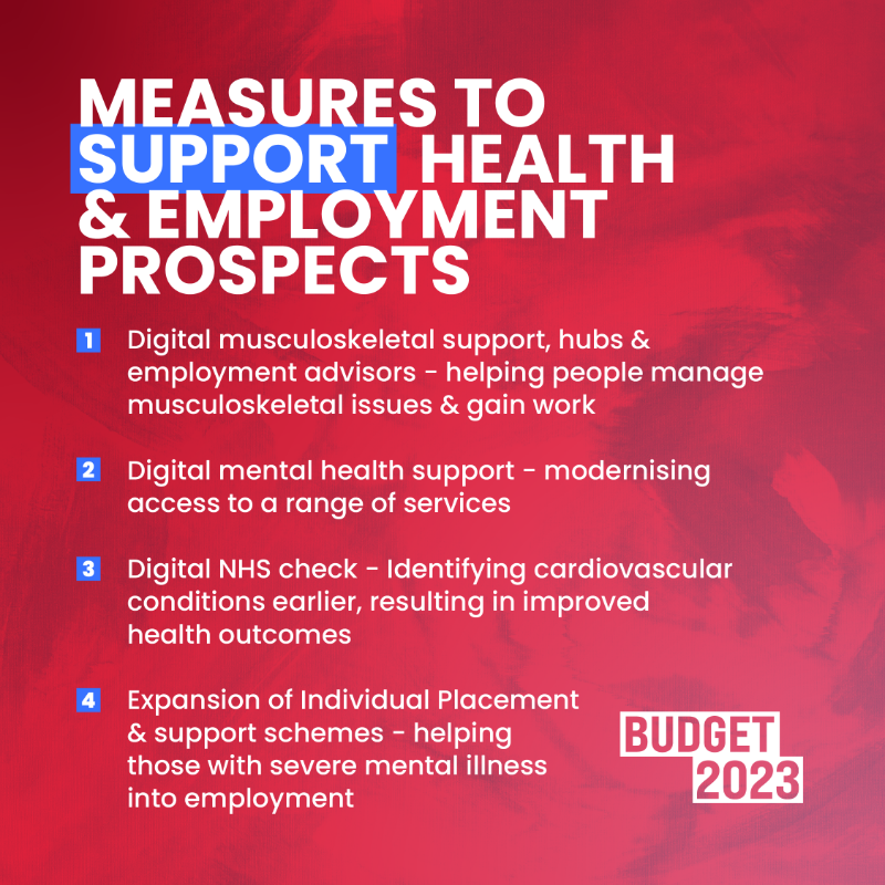hmtreasury's tweet photo. To support those with long-term conditions back into the world of work, new services will be available.

These include: 

✅ Access to employment advisors 

✅ Expanding the number of community hubs that offer health support  

✅ Additional mental &amp; physical health resources
