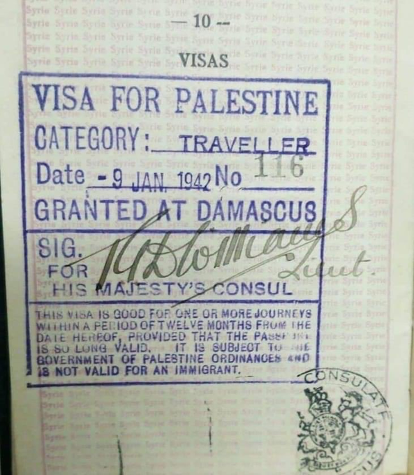 A passport containing a visa to the state of Palestine 🇵🇸 1942 before The existence of so-called isr*el.