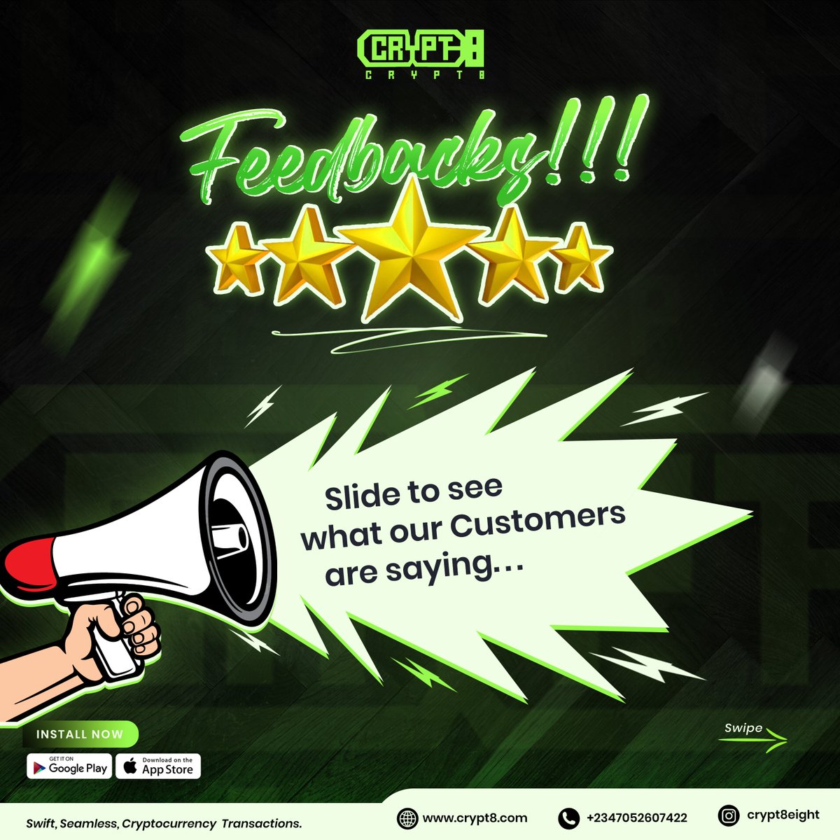 Crypt8eight's tweet photo. Here is what our Cryptic users have been saying about our services. 

Still in Doubt???

#exchange #bitcoin #crypto #websitedesign #webinvestor #digitallifestyle #digitopedia #staycryptic #digitalassets #giftcards #digitalinvestor #techlifestyle #nigeriantraders #africantraders https://t.co/wE1vVcC25y