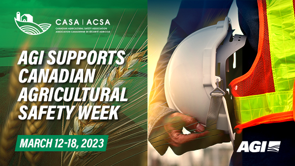 Safety is a commitment we make every day at AGI. We proudly support the Canadian Agricultural Safety Week, promoted by <a href="/planfarmsafety/">CASA/ACSA</a>, the Canadian Agricultural Safety Association (CASA). 

 #SafetyWeek23 #FarmSafetyEveryday #SafetyatAGI