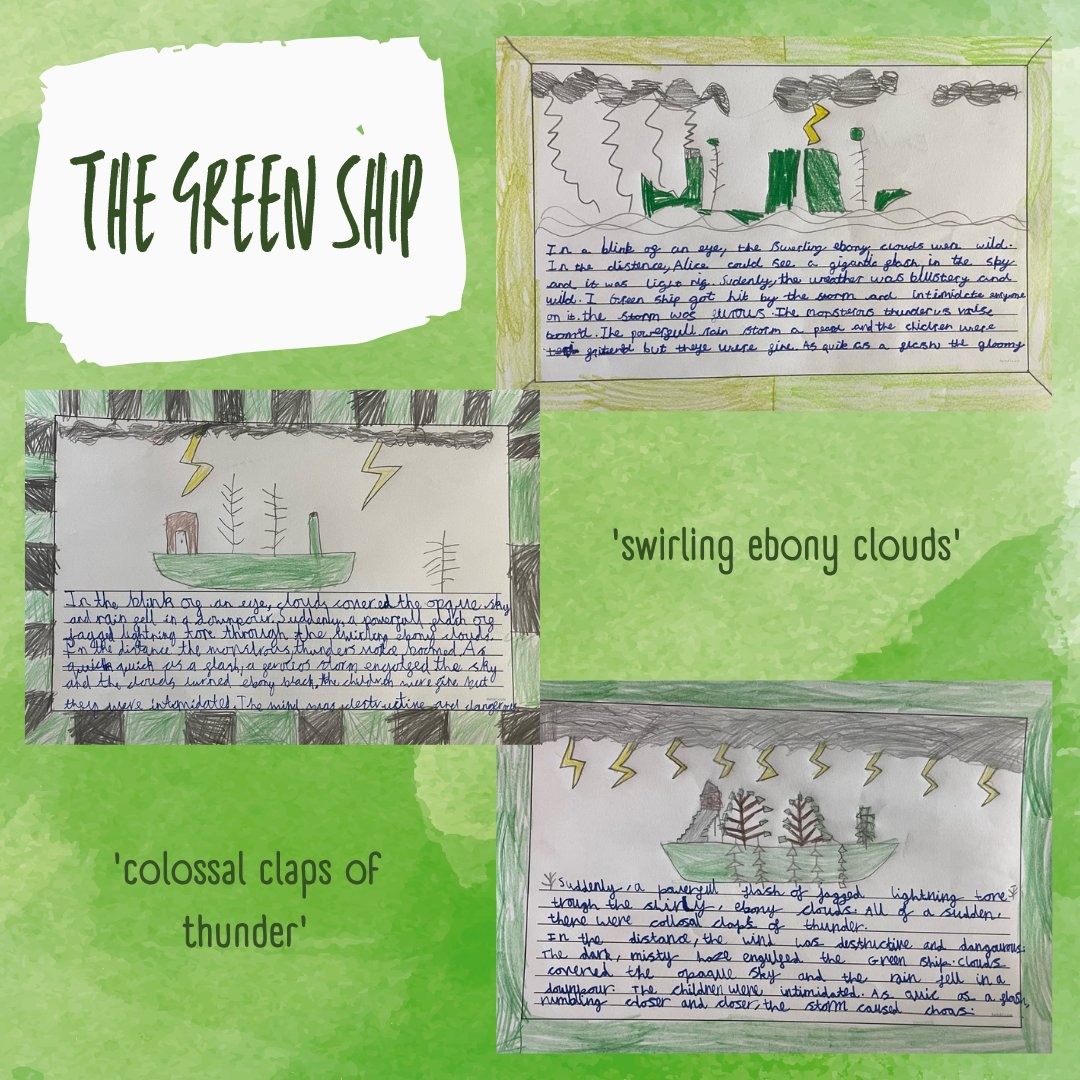 Year 3 published their setting descriptions inspired by the storm in 'The Green Ship'. They impressed us with their fantastic vocabulary, beautiful handwriting and detailed descriptions #quentinblake #thegreenship #thepowerofreading #surreyschool