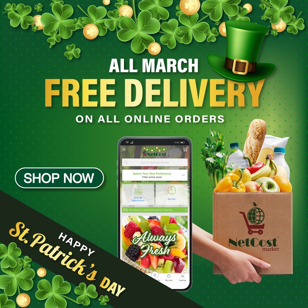 netcostmarket's tweet photo. Celebrate St. Patrick's Day in style by shopping at NetCost Market, your one-stop-shop for all your international food needs with the special Free Delivery offer for online orders this March. https://t.co/EVDJuJCmHK