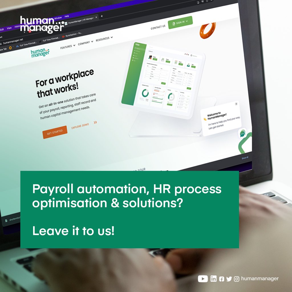 HumanManagerNig's tweet photo. Your HR and payroll processes can be stress-free!  Sit back and watch HumanManager work its magic.  Visit https://t.co/OFj0rT6e9U to get started now!   #hrsolutions #payroll #easyHR #humanmanager #hr #hrtech https://t.co/vXp6kIE1gs