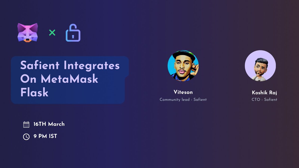 safientio's tweet photo. ANNOUNCEMENT 🚨 

Safient has integrated on MetaMask Flask. Join us tomorrow on our live Twitter space as we tell you all you need to know about this new innovation from the Safient Team. Link: https://t.co/dKkBvUmJEn https://t.co/oPy1m6Laj4