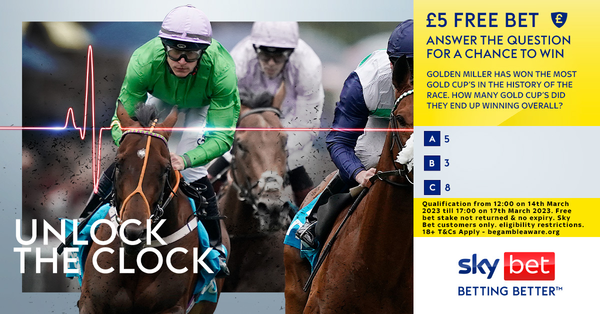 SkyBetHelp's tweet photo. 🔍 Answer's each day will give you the numerical code you need for Friday's final competition to #UnlocktheClock

Open until 5pm

T&amp;C's 📖 https://t.co/aZhjrVMA9S

#ShowUsYouKnowUs #Cheltenham2023 https://t.co/BSzLWxbPmD