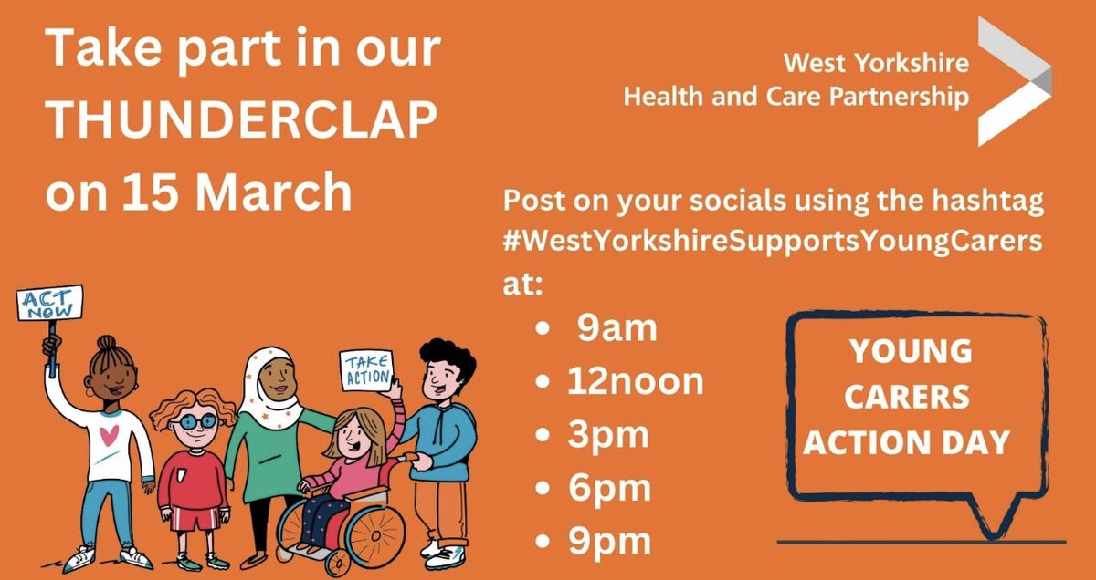 It’s 1200…Thunderclap! #YoungCarersActionDay - a time to be raising awareness of all #YoungAdultCarers #YoungCarers Join in the @WYpartnership with the # #WestYorkshireSupportsYoungCarers