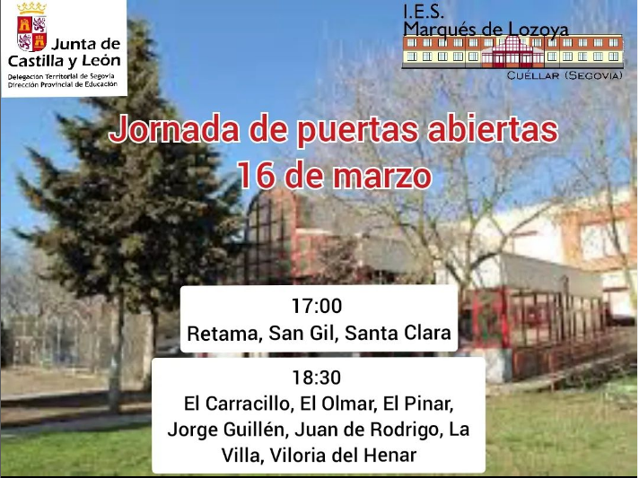 #Puertasabiertas
 #Admisión alumnado curso 23-24
Mañana 16 de marzo nuestro centro celebra la jornada de puertas abiertas.
¡Os esperamos!