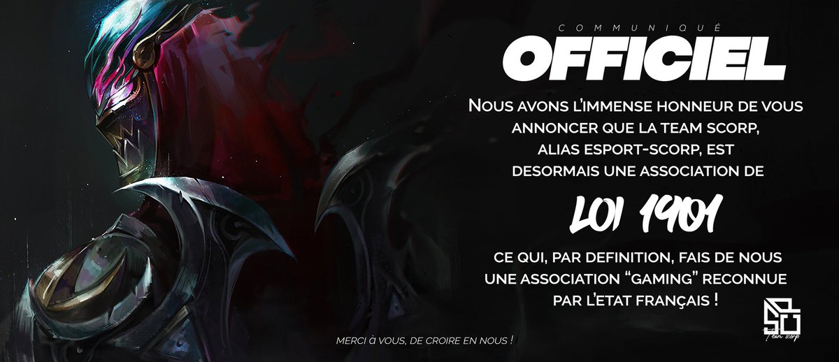 Esport_SCP's tweet photo. Nous sommes super fier d’annoncer officiellement qu’ESPORT SCORP est désormais une association LOI 1901 ♥️ #association #WildRift #esport https://t.co/jMiHeZWhdg