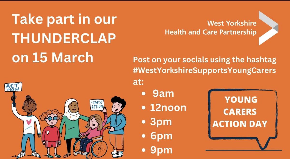 Todays the day! #YoungCarersActionDay and the theme “Make Time For Young Carers” 
Thunderclap use # on your socials and show your support #WestYorkshireSupportsYoungCarers @WYpartnership