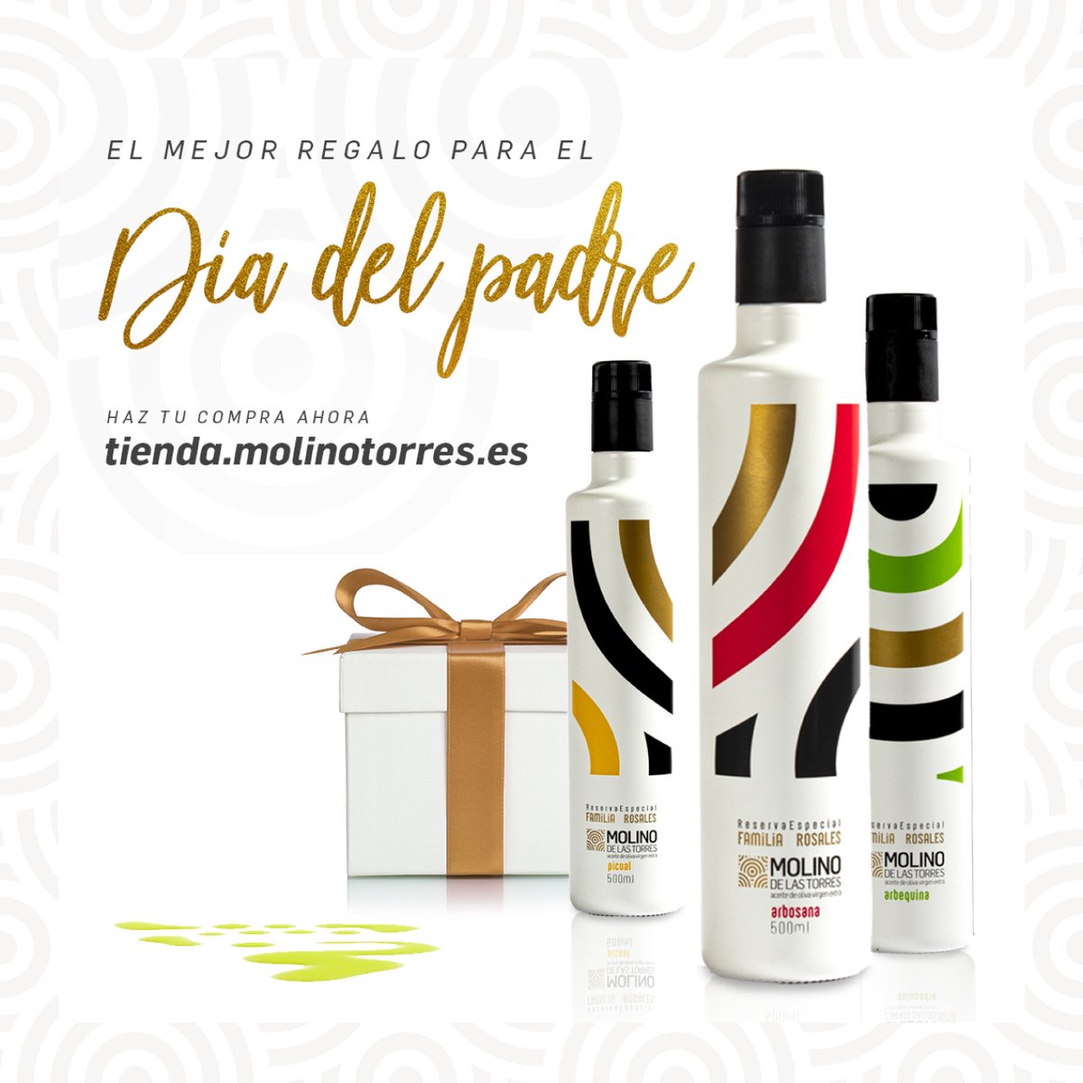 Este 𝐝𝐢́𝐚 𝐝𝐞𝐥 𝐩𝐚𝐝𝐫𝐞 acierta con MOLINO DE LAS TORRES. Hazle a papá el regalo más especial con nuestro 𝐬𝐞𝐥𝐞𝐜𝐜𝐢𝐨́𝐧 𝐞𝐬𝐩𝐞𝐜𝐢𝐚𝐥 𝐝𝐞 𝐀𝐎𝐕𝐄 en formato estuche, con el que además te regalamos un vaso de cata. 
tienda.molinotorres.es