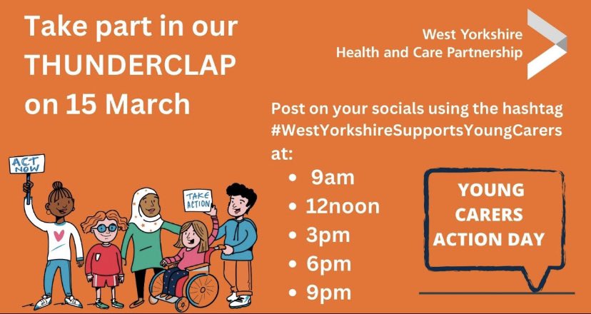 Today is #YoungCarersActionDay!come join the Thunderclap & make some noise on your socials to raise awareness of #YoungCarers across @WYpartnership #WestYorkshireSupportsYoungCarers @shutcake @firogers3