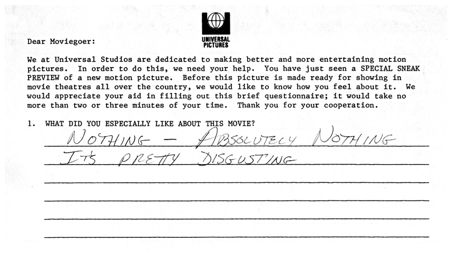 mubi's tweet photo. Comment cards from a test screening of David Cronenberg's VIDEODROME, 1983. https://t.co/HRdS9jmpFO