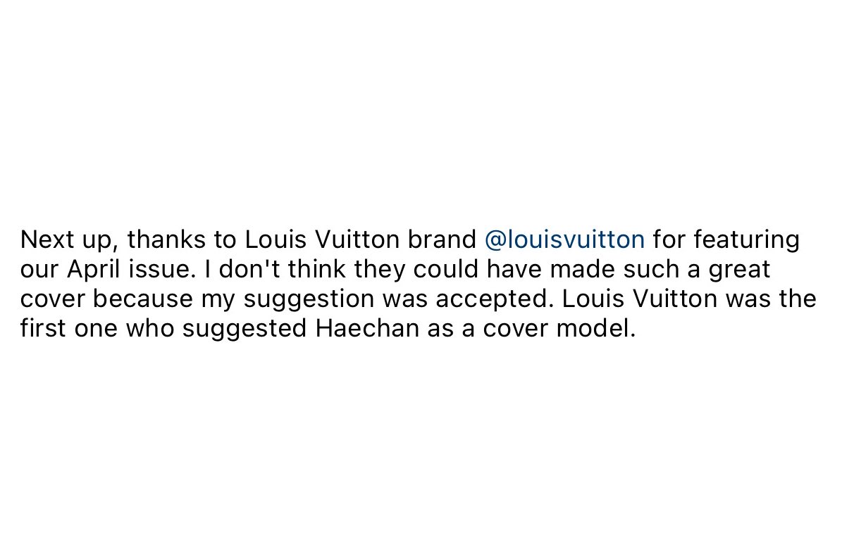 23 on X: “Louis Vuitton were the first to suggest haechan as the cover  model” 🥺  / X
