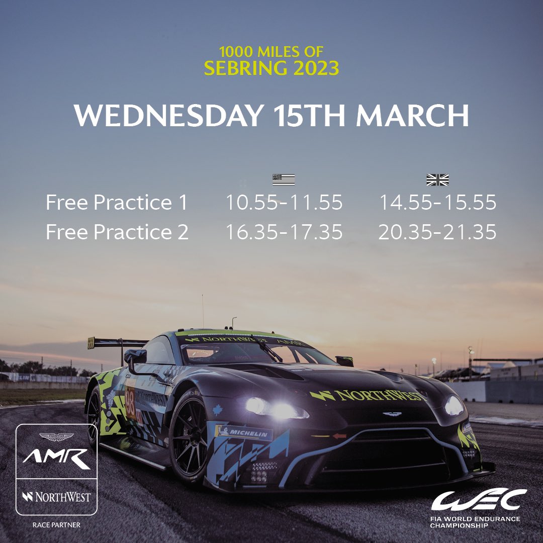 Ready for the first track action of the <a href="/FIAWEC/">FIA World Endurance Championship</a> 2023 season‼️

⏱️live.fiawec.com

<a href="/Axciljefferies/">Axcil Jefferies</a> 🇬🇧
<a href="/NickiThiim/">NICKI THIIM - TEAMTHIIM 🇩🇰</a> 🇩🇰
Paul Dalla Lana 🇨🇦

#AstonMartin #Vantage #WEC #1000MSebring #northwestamr #fiawec