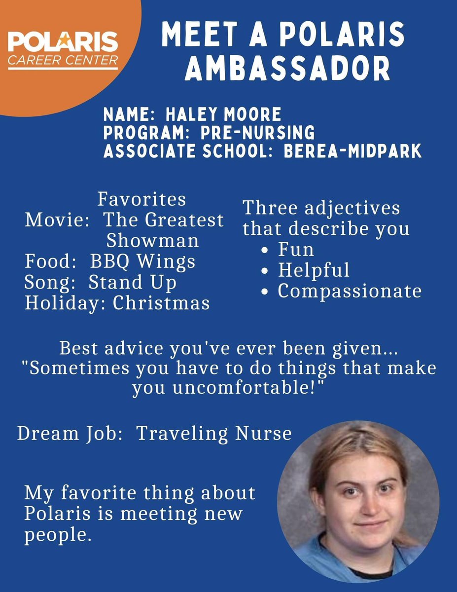 Today we introduce Haley Moore from the Pre-Nursing 🩺 program at Polaris and @BMHSTitans. She's next in our 'Meet a Polaris Ambassador' series.