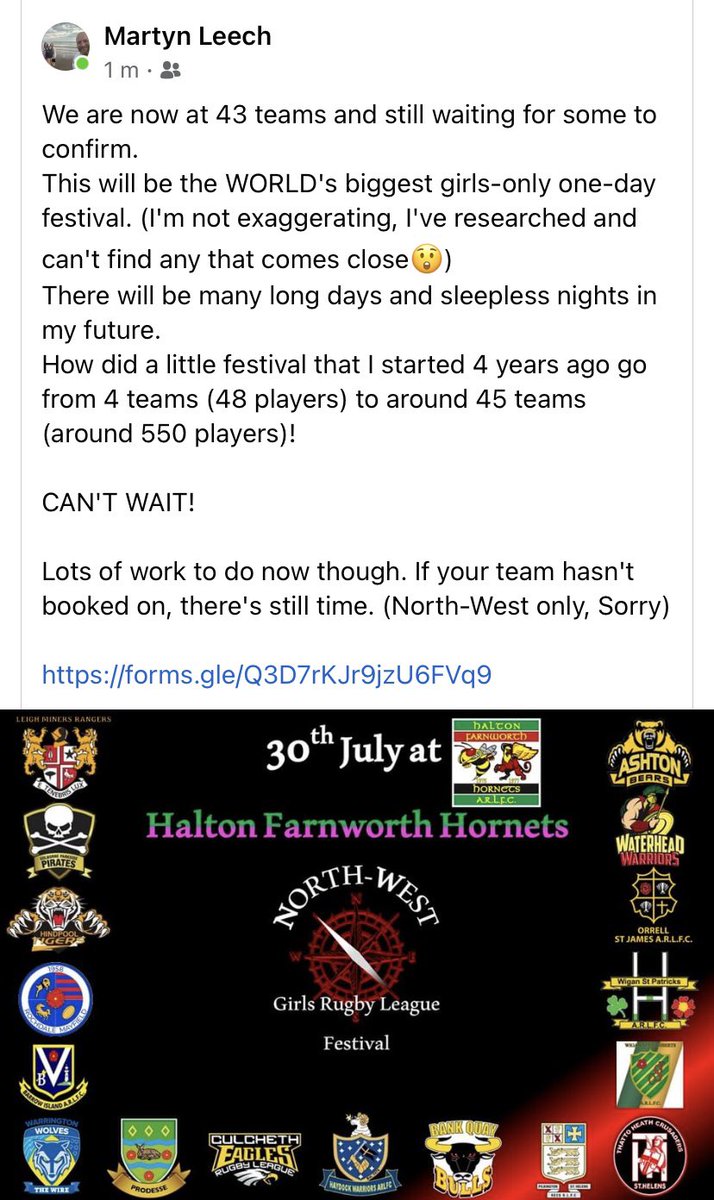 chrisfroes1's tweet photo. Be part of the Girls Largest Rugby League 9’s Festival. We already have 43 teams signed up with more to follow! To make this day a success we are looking to for Sponsors. 
Age category sponsors £325
Pitch Sponsors £100
This will pay for referees, medal and Trophies. https://t.co/lzRowhzfke
