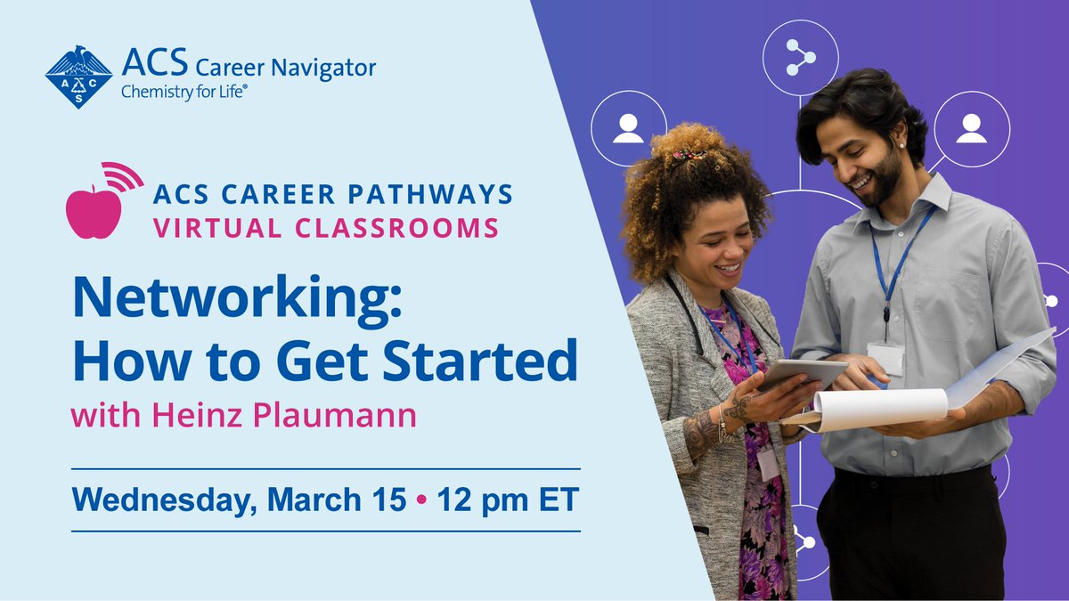 AmerChemSociety's tweet photo. TODAY (March 15) at 12PM ET - Learn useful tips & tricks from @heinz_plaumann on how to grow your #network during our FREE #ACSVirtualClassroom event. Learn more & register now at https://t.co/sakJT80Scd #Networking #Career #CareerAdvice #ACSVirtualClassrooms #Chemistry https://t.co/08O9qehWk0