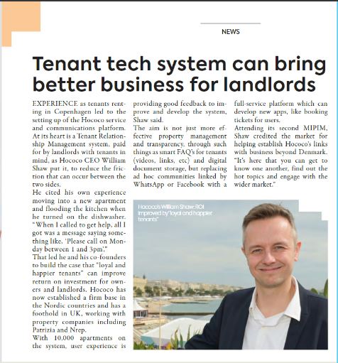 Hococo_io's tweet photo. Our CEO and co-founder William Shaw was interviewed for MIPIM News - you'll find the interview on page 59! ➡️ https://t.co/tzcxeTiQnB

#MIPIM #MIPIM2023 #proptech #realestate #tenantexperience https://t.co/5ARJF3zWrb