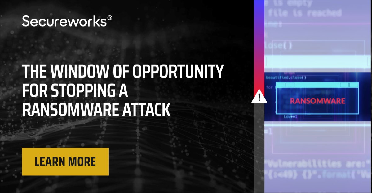 #Ransomware attacks are getting faster, with the median time between initial access and detonation dropping to 4.5 days in 2022 

This new Secureworks infographic simplifies the steps your #SecOps must take to evict the #ThreatActor before it's too late. bit.ly/3mSebLR