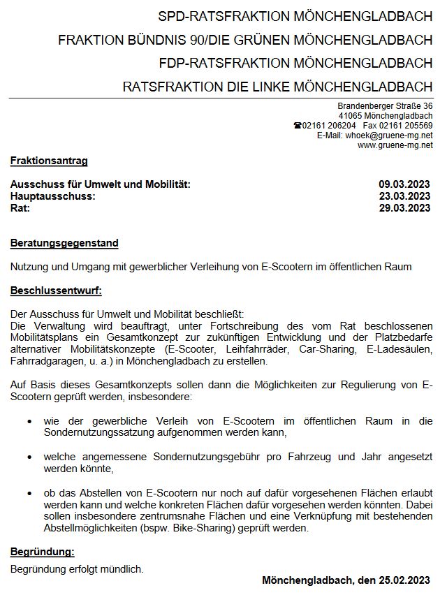 TorbenSchultz's tweet photo. Noch sind wir die gefährlich im Weg liegenden #EScooter noch nicht los, aber #Mönchengladbach ist einen Schritt weiter. Anders als die RP berichtet war es aber ein gemeinsamer Antrag von #SPD, #Grüne, #FDP und #LINKE. Artikel hier als #ePaper:
https://t.co/61zmWTkfRN
1/2 https://t.co/jZbRvkwsOy