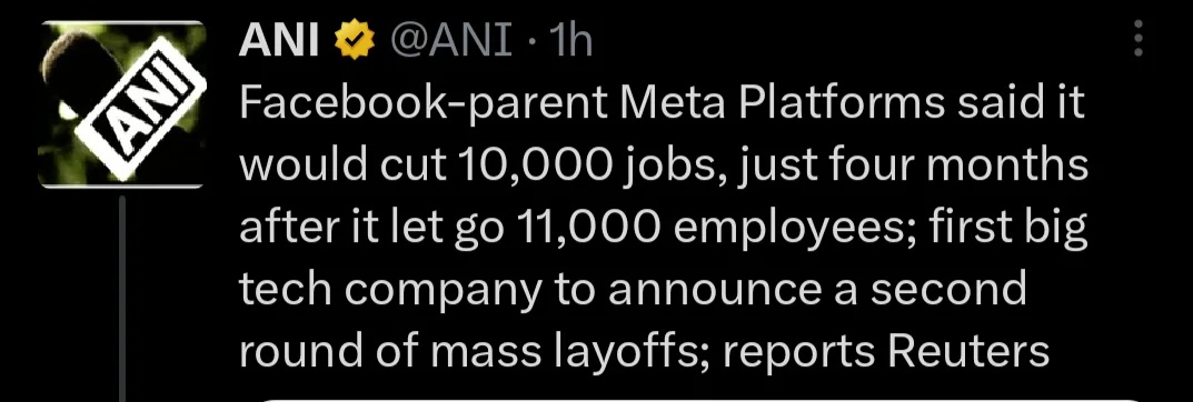 basucodes's tweet image. #Meta to layoff 10000 more employees!?

It&apos;s really a tough time guys 😕