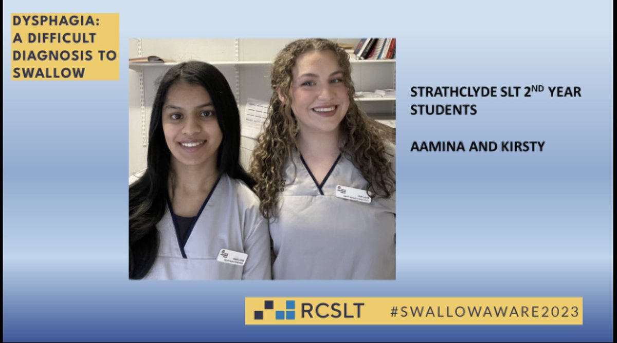 SLT-Lauren (@sltlauren1) on Twitter photo RAH students for #SwallowAware2023 .. Meet Kirsty and Aamina- 2nd year SLT students. We had the pleasure of hosting them for their placement where they were introduced to the SLT role in swallowing. We asked them to create some content about their experience ππ<a href="/Strath_SLT/">Strathclyde SLT</a> RAH students for #SwallowAware2023 .. Meet Kirsty and Aamina- 2nd year SLT students. We had the pleasure of hosting them for their placement where they were introduced to the SLT role in swallowing. We asked them to create some content about their experience ππ<a href="/Strath_SLT/">Strathclyde SLT</a>