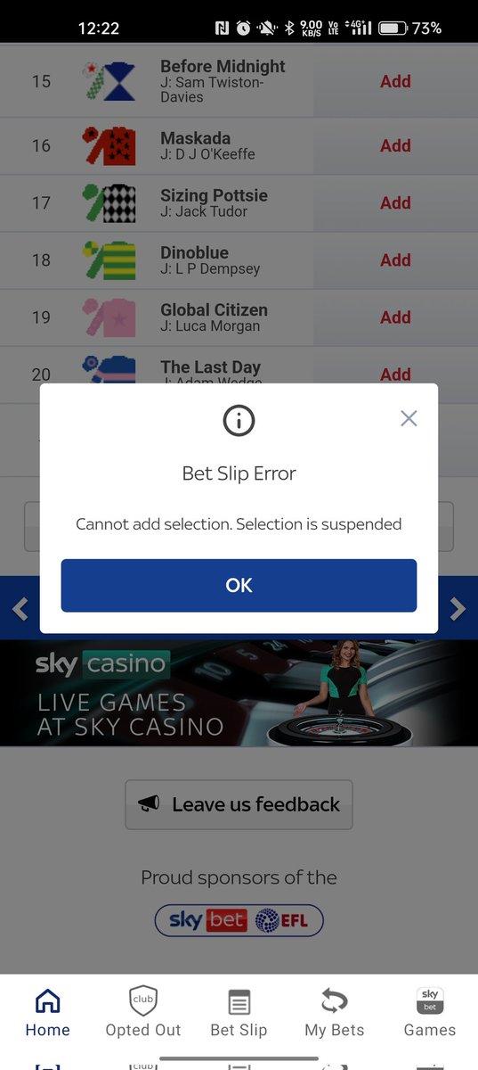 Bennny93's tweet photo. @SkyBet I'm having trouble putting a place spot for Cheltenham, I get this message, any ideas? https://t.co/3OFKjLerJ8