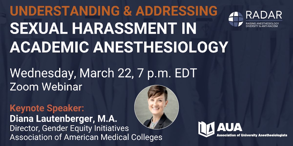 Have you registered—buff.ly/3lfN8tk—for next week’s meeting with lead author Diana Lautenberger, M.A., RADAR, @AUA_Anesthesia? This crucial discussion will include practices we can put in place to prevent harassment @ladyteemd @DrMariaBustillo @AmeekaPannu @WixsonMatt