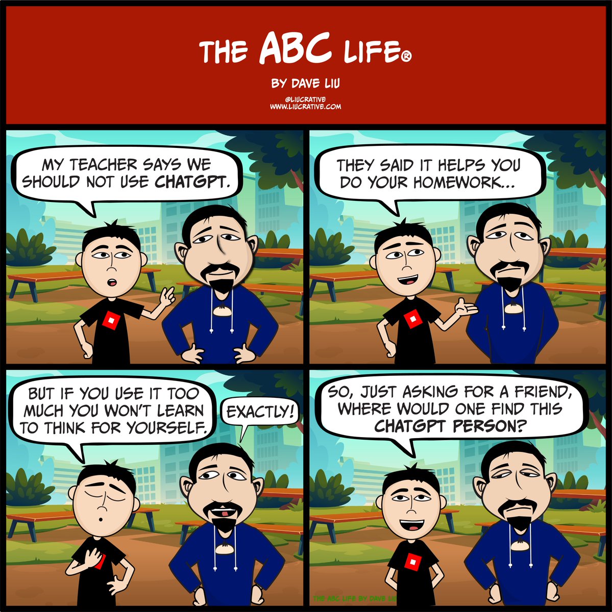 liucrative's tweet photo. When your kid learns about ChatGPT...
#ChatGPT #AI #chat #generativeAI #TheABCLife #AmericanBornChinese #family #comics #cartoons #cartoonart #drawing #parenthood #family #parenting #parentingtips #webcomics #artwork #artist #artoftheday https://t.co/gT4bXOagbF