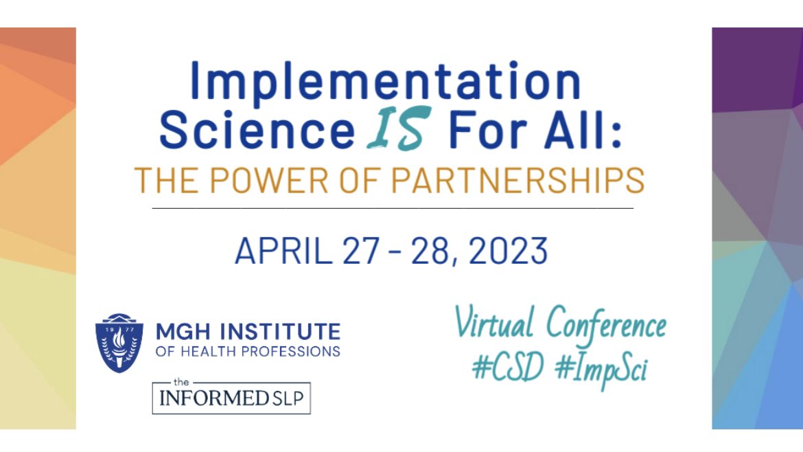Tiffany Hogan (@tiffanyphogan) on Twitter photo Heard the buzz 🐝last year? Bee 🐝 there this year! Asha CEUs✔️Virtual ✔️talks showcase research -practice partnerships ✔️ interactive panels & breakouts ✔️Affordable pricing ✔️ Early bird reg ends today 🏃 mghihp.edu/healthcare-lea…
#ImpSci #slpeeps <a href="/IHPCPD/">MGH Institute CPD</a> <a href="/MGHInstitute/">MGH Institute</a> Heard the buzz 🐝last year? Bee 🐝 there this year! Asha CEUs✔️Virtual ✔️talks showcase research -practice partnerships ✔️ interactive panels & breakouts ✔️Affordable pricing ✔️ Early bird reg ends today 🏃 mghihp.edu/healthcare-lea…
#ImpSci #slpeeps <a href="/IHPCPD/">MGH Institute CPD</a> <a href="/MGHInstitute/">MGH Institute</a>