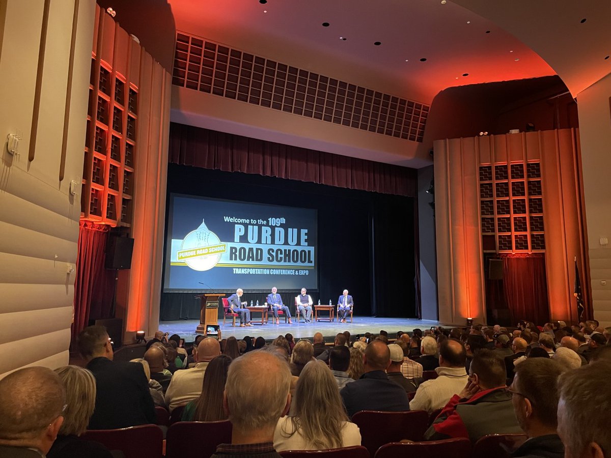 INDOT_WCentral's tweet photo. CONT: @GovHolcomb helped kick off this year's #PurdueRoadSchool, along with INDOT Commissioner Michael Smith. Governor Holcomb stressed the importance of the agency, and all involved when he said, "Infrastructure is the platform on which all growth occurs."💙💛💙 https://t.co/sNUep1Bqye