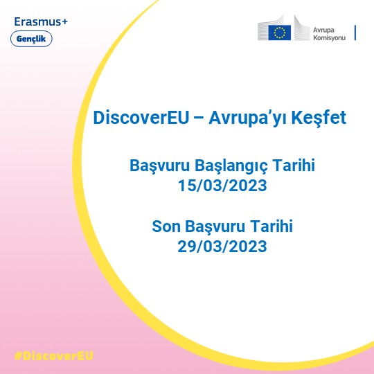 Türkiye Ulusal Ajansı 🇹🇷 Turkish NA (@ulusalajans) on Twitter photo 📌Başvurular bugün başladı.
🇪🇺 genelinde 3⃣5⃣0⃣0⃣0⃣ olan 🇹🇷için ise 1⃣4⃣5⃣5⃣ adet ayrılan Discover EU - Avrupa'yı Keşfet "Seyahat Bileti" için⬇️
🔗youth.europa.eu/discovereu_en
Az önce yayımlanan basın bülteni ile başvuru zili çaldı⬇️
ec.europa.eu/commission/pre…
‼️ Son başvuru: 29 Mart 📌Başvurular bugün başladı.
🇪🇺 genelinde 3⃣5⃣0⃣0⃣0⃣ olan 🇹🇷için ise 1⃣4⃣5⃣5⃣ adet ayrılan Discover EU - Avrupa'yı Keşfet "Seyahat Bileti" için⬇️
🔗youth.europa.eu/discovereu_en
Az önce yayımlanan basın bülteni ile başvuru zili çaldı⬇️
ec.europa.eu/commission/pre…
‼️ Son başvuru: 29 Mart