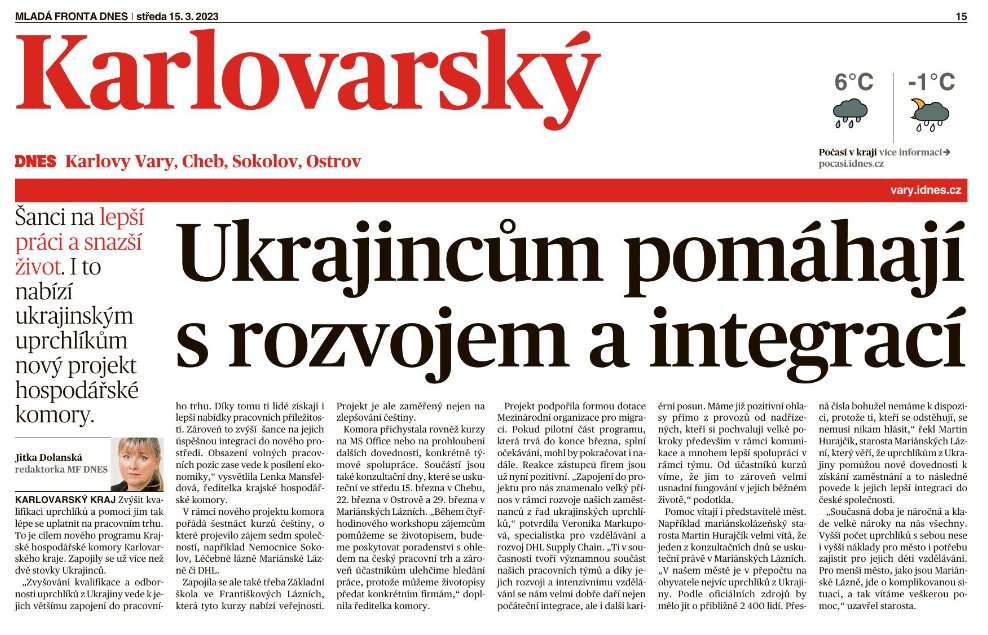 PetrCapp's tweet photo. Firmy v @Karlovarskykraj se díky @IomPrague 
 a projektu @Hokomora Karlovarského kraje zapojily do vzdělávání jazykových, IT a soft skills kurzů pro uprchlíky z Ukrajiny. #UpSkillingForBetterInclusion https://t.co/rDdDvSEqwj