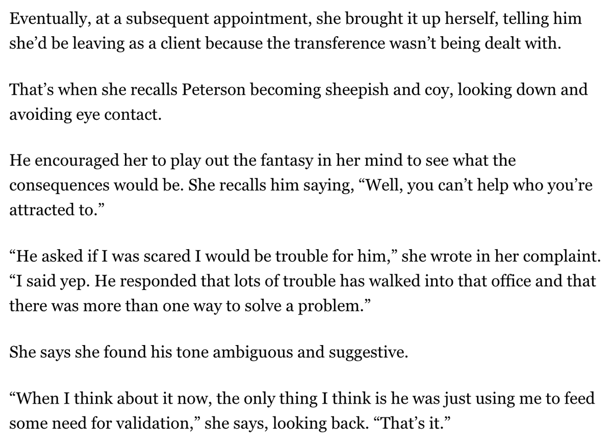Lemonus's tweet photo. @jordanbpeterson Speaking of "malpracticing 'counsellors'" tell us more about this 2018 complaint against you in which your intervention for a patient's transference was to say this cringefest.
https://t.co/sDRTaPIc0F https://t.co/BRJdbCDO8X
