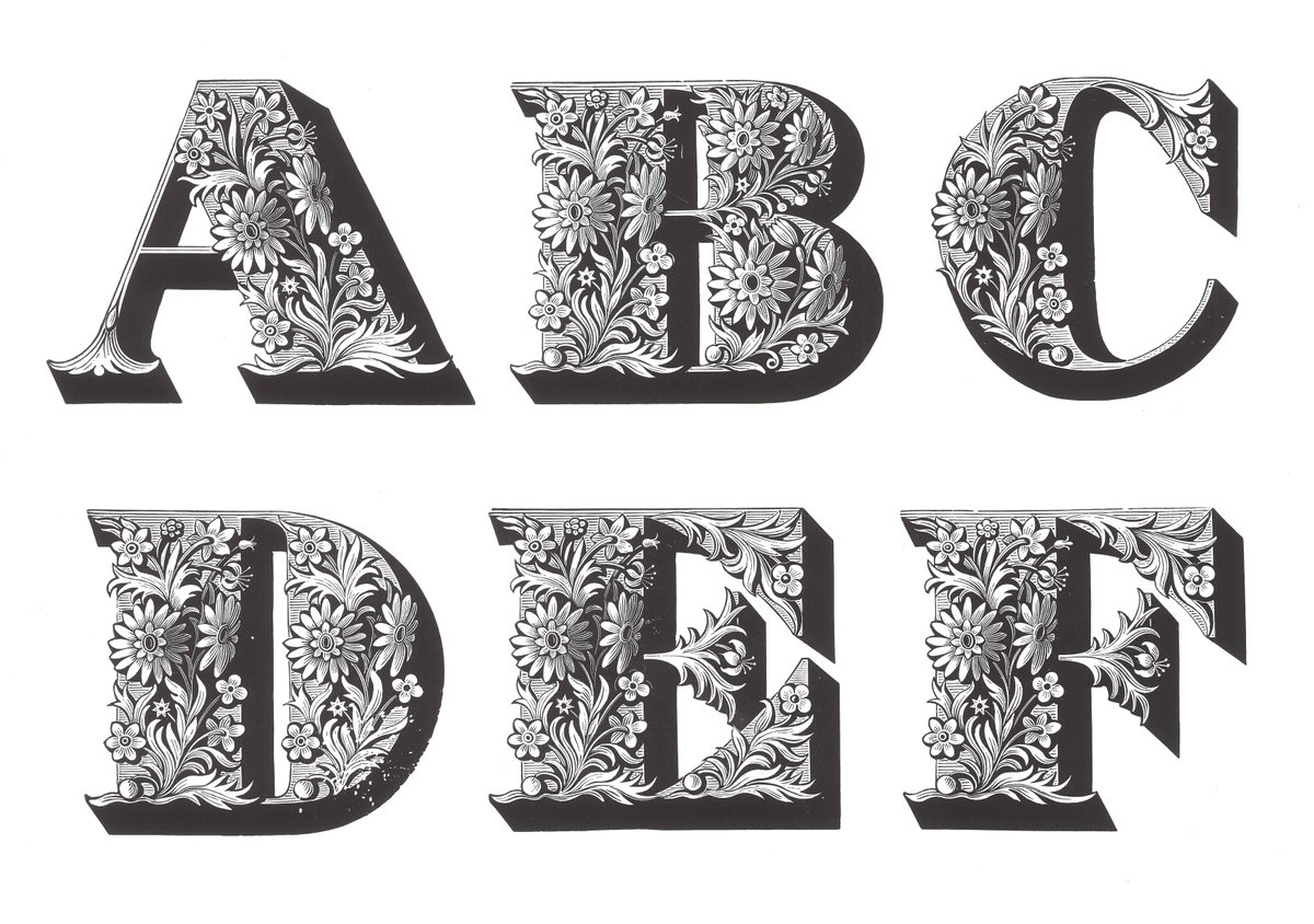 stbridefdn's tweet photo. The floral explosions of this Louis John Pouchée ornamented typeface feel apt for these early days of spring!

We hold 23 of Pouchée's decorated alphabets in the form of engraved wooden patterns.

#Typography #TypeDesign #DesignHistory #Library #PrintHeritage #LondonLibraries https://t.co/b7JNhPi81z