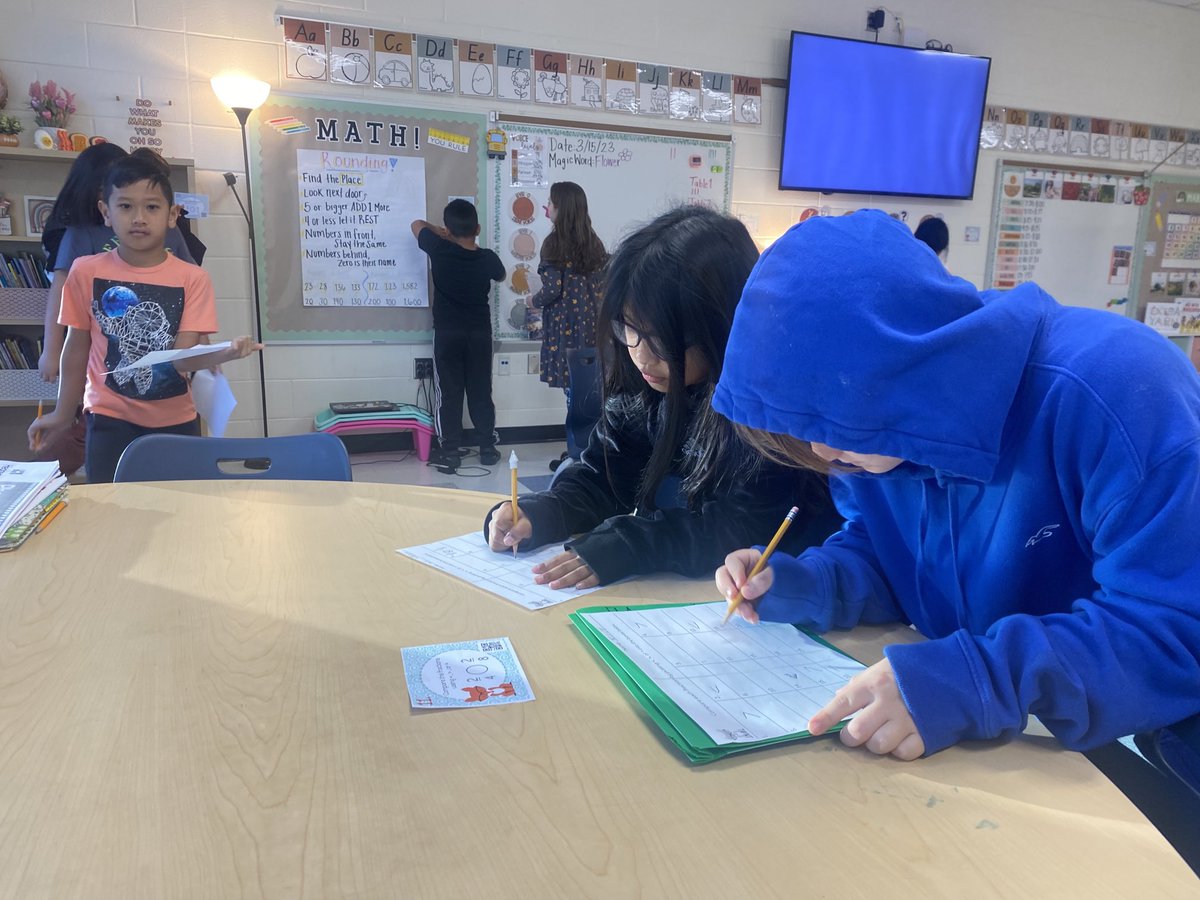 Third grade ⁦@MVESbobcats⁩ worked on comparing fractions with task cards posted around the room. It was a great way to get kids up and moving during their learning. #allinbcps