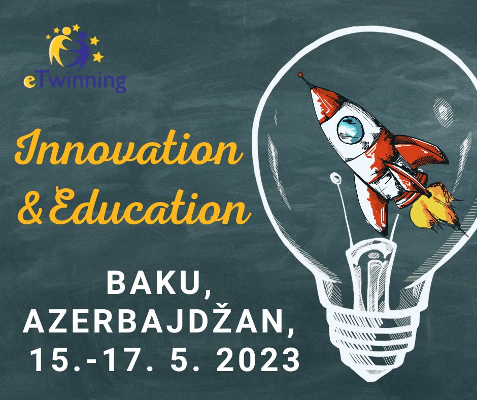 Odprte so prijave na seminar eTwinning »Innovation and Education, ki bo potekal 15.–17. 5. 2023 v glavnem mestu Azerbajdžana. Rok za prijavo je 22. 3. 2023.
Več informacij o dogodku in pogojih sodelovanja: cmepius.si/objave/razpis/…