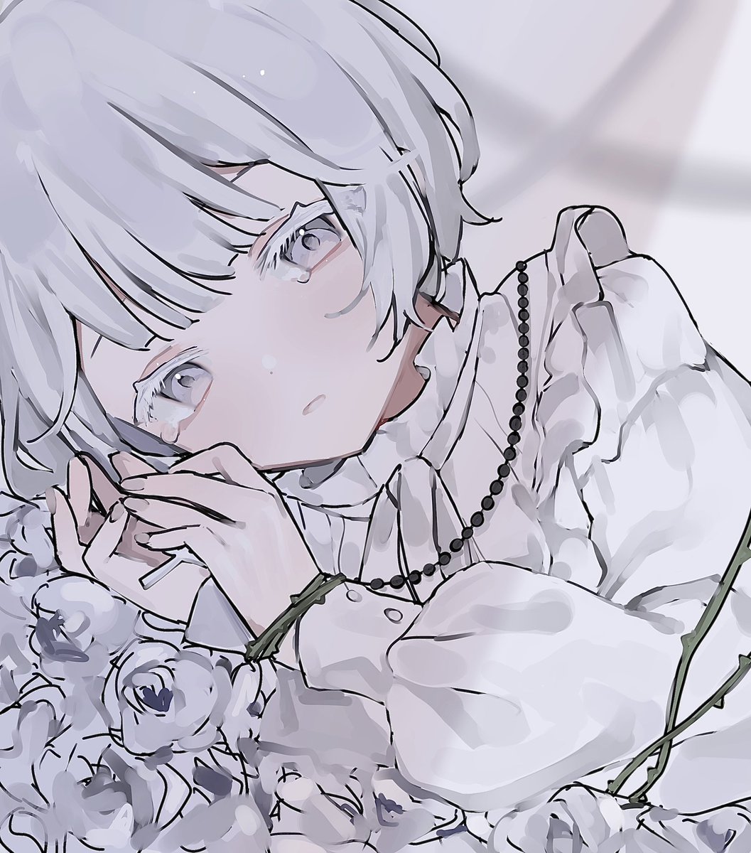 solo 1girl flower grey eyes short hair frills looking at viewer  illustration images