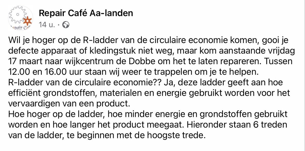 RepairZwolle's tweet photo. Vrijdag a.s. is er in de ochtend Repair Café in Zwolle zuid en smiddags in de Aa-landen. Mocht dat beide niet passen en heb je wel iets te repareren, dan is er op zaterdag Repair Cafe in Assendorp!
⛓️🪚🔧⚒️⚙️🪛💡🔌
Voor exacte adressen https://t.co/918N9EeLsI https://t.co/UpG9jk6LIy