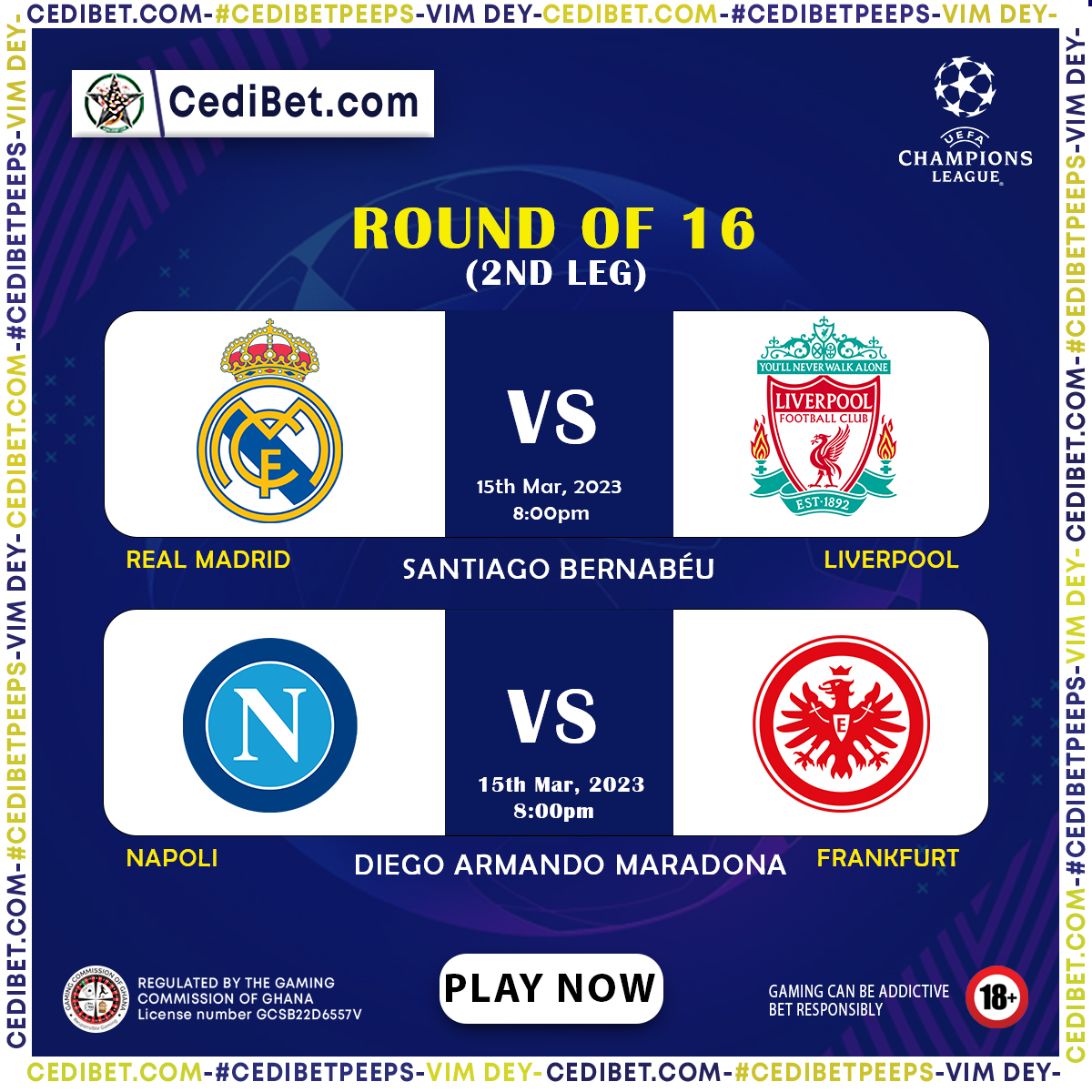 1CediBet's tweet photo. Its happening again, Champions League Match Day....Real Madrid face Liverpool tonight.... can Liverpool, overturn the result.
Find Out More👉https://t.co/o3vK0IhApx https://t.co/WYfFyEnWCx