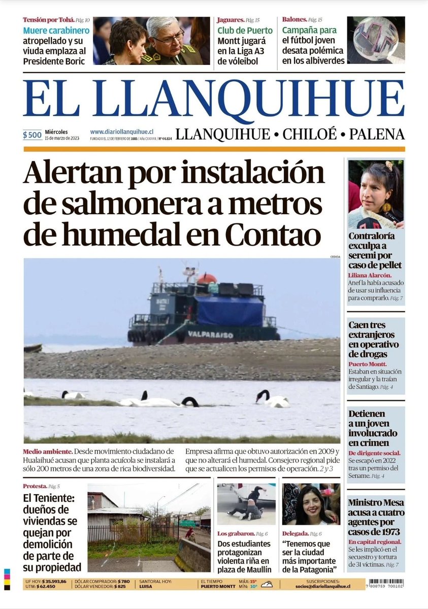 p_informativocl's tweet image. 🔴Portadas Diarios Región #LosLagos, miércoles 15 de marzo:
ℹ️Alertan por instalación de salmonera a netros de humedal en #Contao, #Hualaihué. 
ℹ️Vecinos llevan cinco días sin gas por fuga de red en #Osorno. 
ℹ️Llamas destruyen dos inmuebles en #Quellón y dejan 17 damnificados.