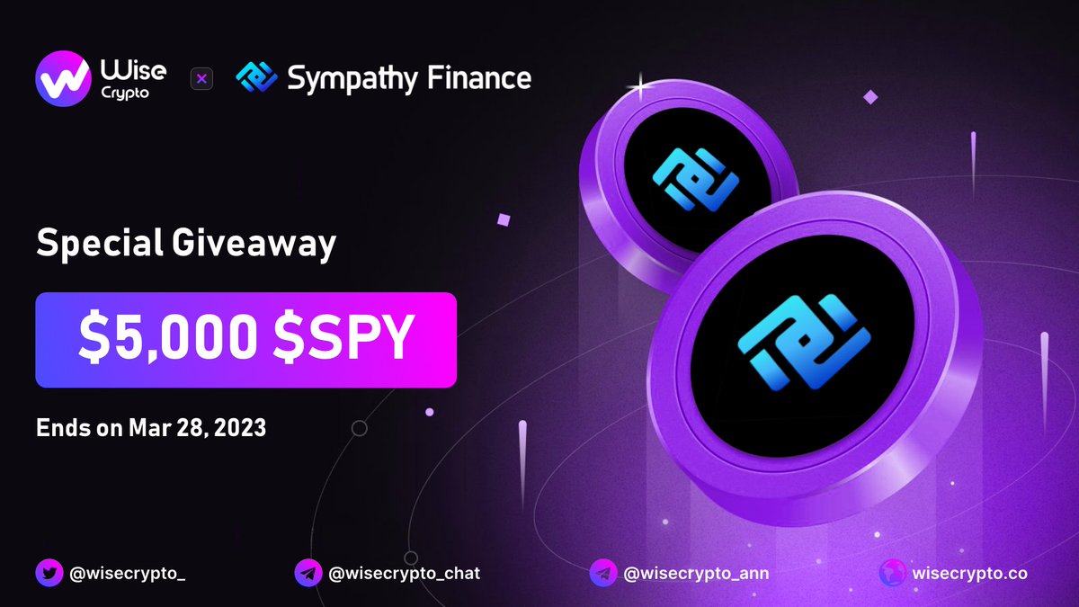 🥳 Wise Crypto X Sympathy Finance Giveaway

🏆Prize Pool - $5,000 $SPY

To Enter
✅ Follow <a href="/WiseCrypto_/">Wise Crypto</a> &amp; @SympathyFinance
✅ RT &amp; Tag 3 Friends
✅ Complete Gleam tinyurl.com/4d8c2ah7

#Airdrop #Airdrops #Giveaway #Giveaways #Crypto #AirdropAlert #BSC #Arbitrum #AI #SPY