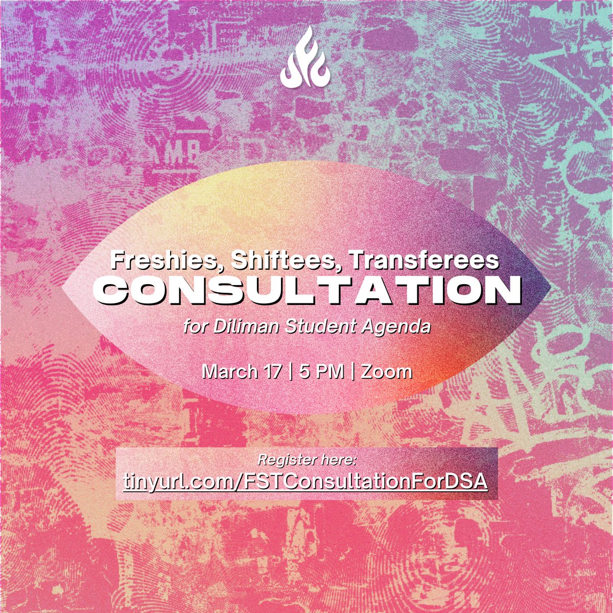 UFCUPDiliman's tweet photo. [UFC Consultation: UPD Chancy Student Agenda Consultation]

In line with the upcoming UPD Chancy selection, a consolidated Student Agenda will be crafted to be forwarded to the candidates. 

Join the UFC’s consultation this March 17, Friday, at 5pm via Zoom.

#UFC2223 https://t.co/0NW7CdpWrp