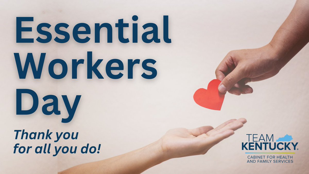 KyDCBS's tweet photo. It's Essential Workers Day! We honor all essential and frontline workers and thank them for caring for us, feeding us, transporting us, delivering goods to us and keeping our communities clean and safe. Thank you!
#EssentialWorkersDay #caringprofessionals https://t.co/FebU9JjYj6