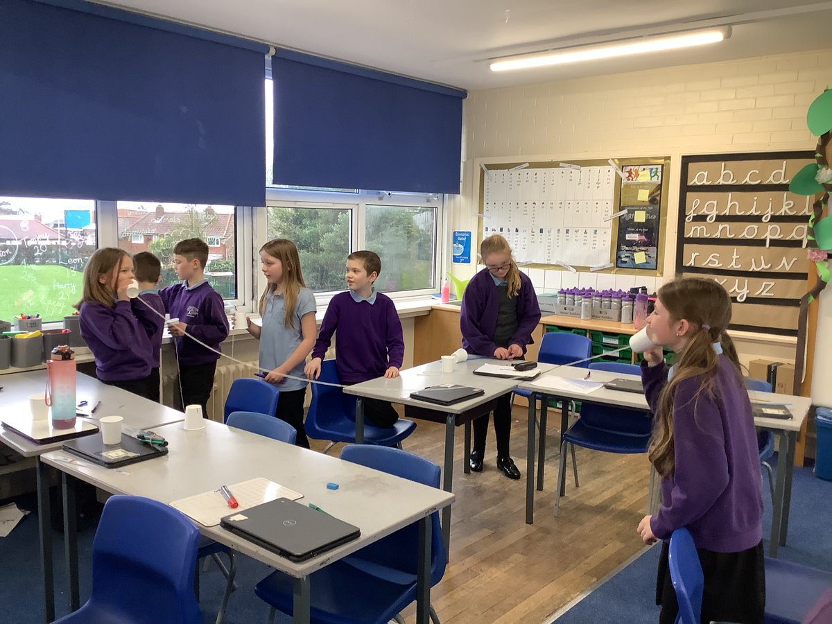 BraeburnPrimary's tweet photo. #LKS2science Team Oyster and Team Dolphin have been exploring how sound is made with our own telephones. Can you hear the sounds round a corner? #BraeburnScience https://t.co/Xr12EYNuiv