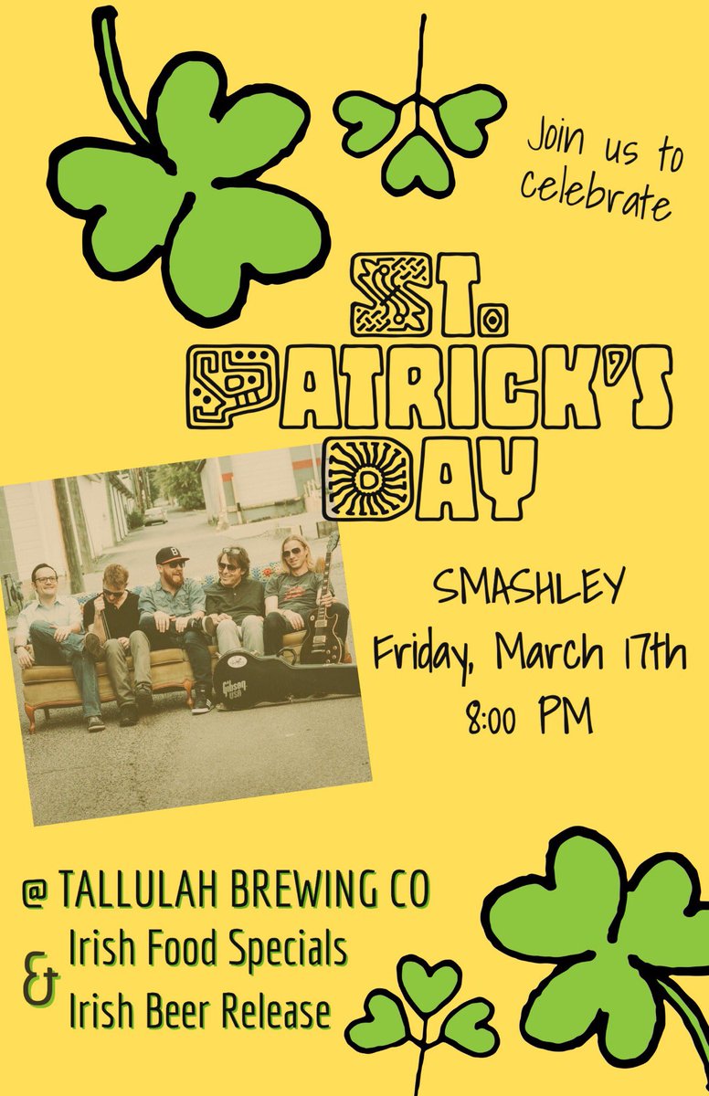 We planned St. Patrick’s Day for you. Two Irish Beers, Irish food specials &amp; @SmashleyROCKS