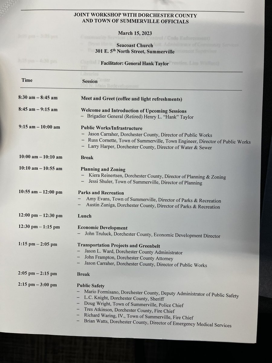 Our Joint Workshop with Council and the Town of Summerville Officials is kicking off with General Taylor. Looking forward to a great day of collaboration and conversation!