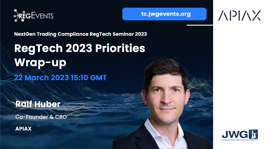 ApiaxCOM's tweet photo. We're excited to sponsor the NextGen Trading #Compliance #RegTech Seminar 2023 hosted by @jwg_group on 22nd Mar, where our co-founder Ralf Huber will speak about RegTech priorities for 2023. Join us for an engaging discussion: https://t.co/LVzgDZgwfg https://t.co/hQyukt8sMt