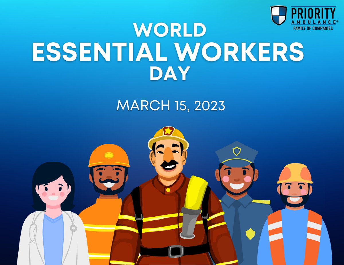 PriorityAmb's tweet image. Today is World Essential Workers Day! 🧑‍⚕️🧑‍🏫🧑‍🌾🧑‍🔧🧑‍🏭🧑‍🔬🧑‍🚒👮👷

Join us in expressing our deepest gratitude to all the essential workers whose contributions often go unrecognized.

#WorldEssentialWorkersDay #PriorityAmbulance